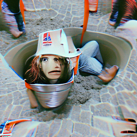 I suddenly found myself underneath a bucket, but there was nobody else there except some cement, so I went home wearing the wrong head