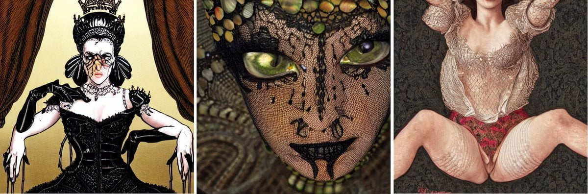 The queen of eyes, with her carapace shell and her black lace thighs