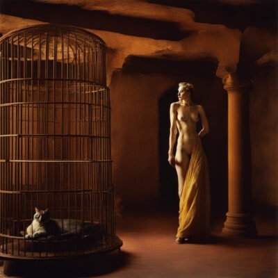 And madonna, she still has not showedwe see this empty cage now corrodewhere her cape of the stage once had flowed