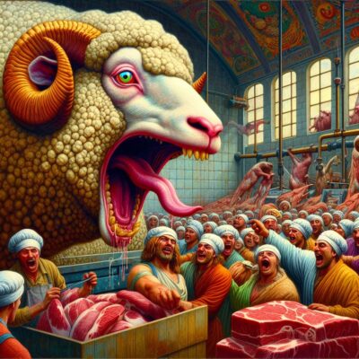 Bleating and babbling we fell on his neck with a scream