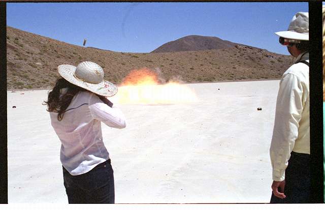 Danielle hits tank (note shell casing above her head)