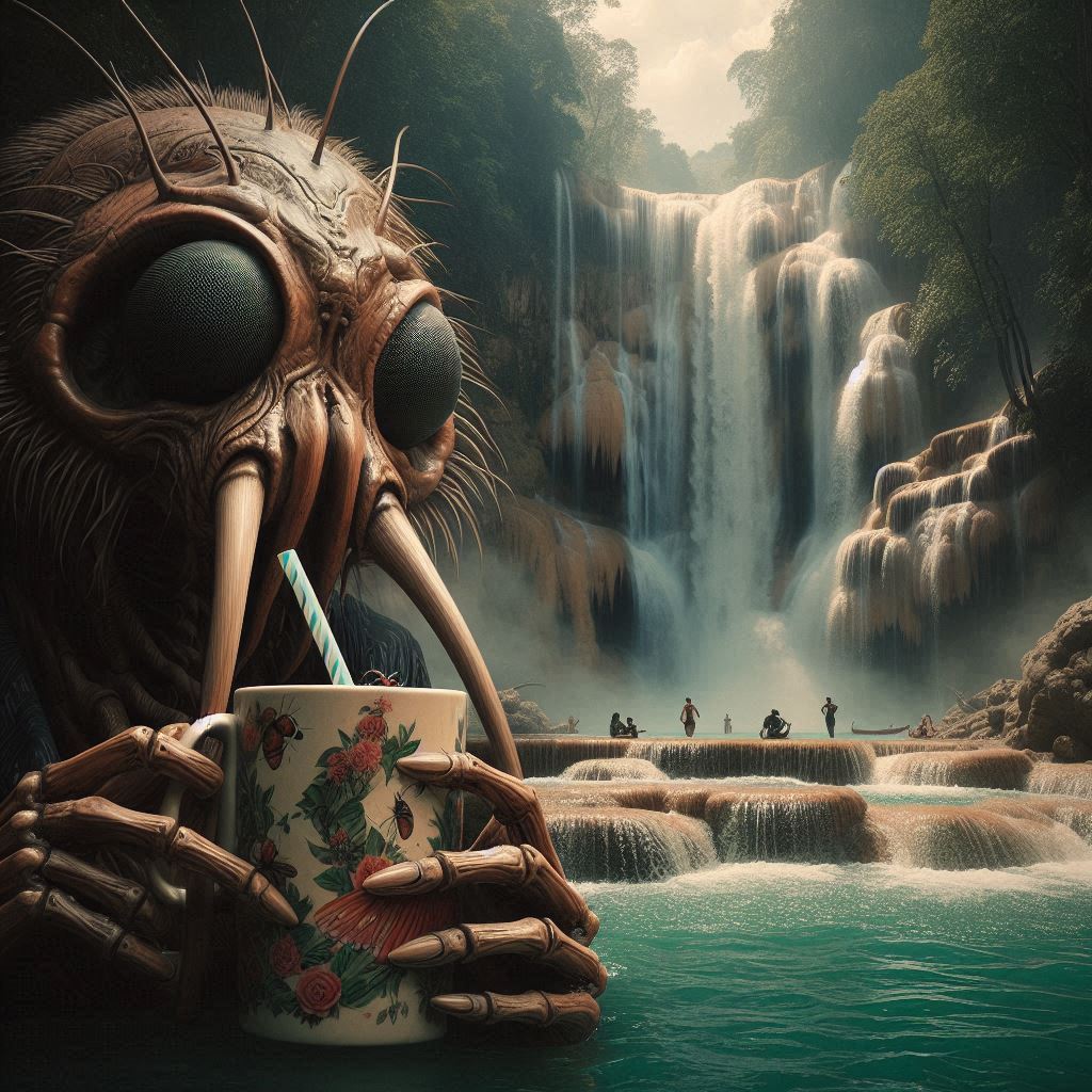 Tourist relaxing and the view at some waterfalls up by watkins glen