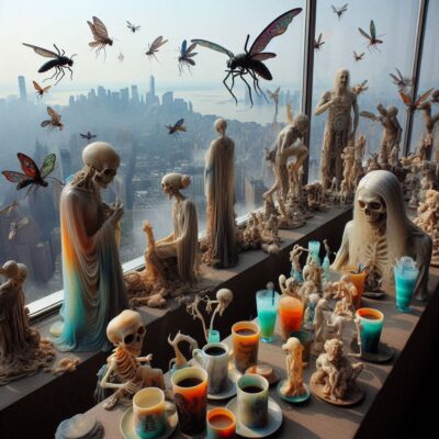 Hipsters at an afternoon rooftop party in manhattan, nyc