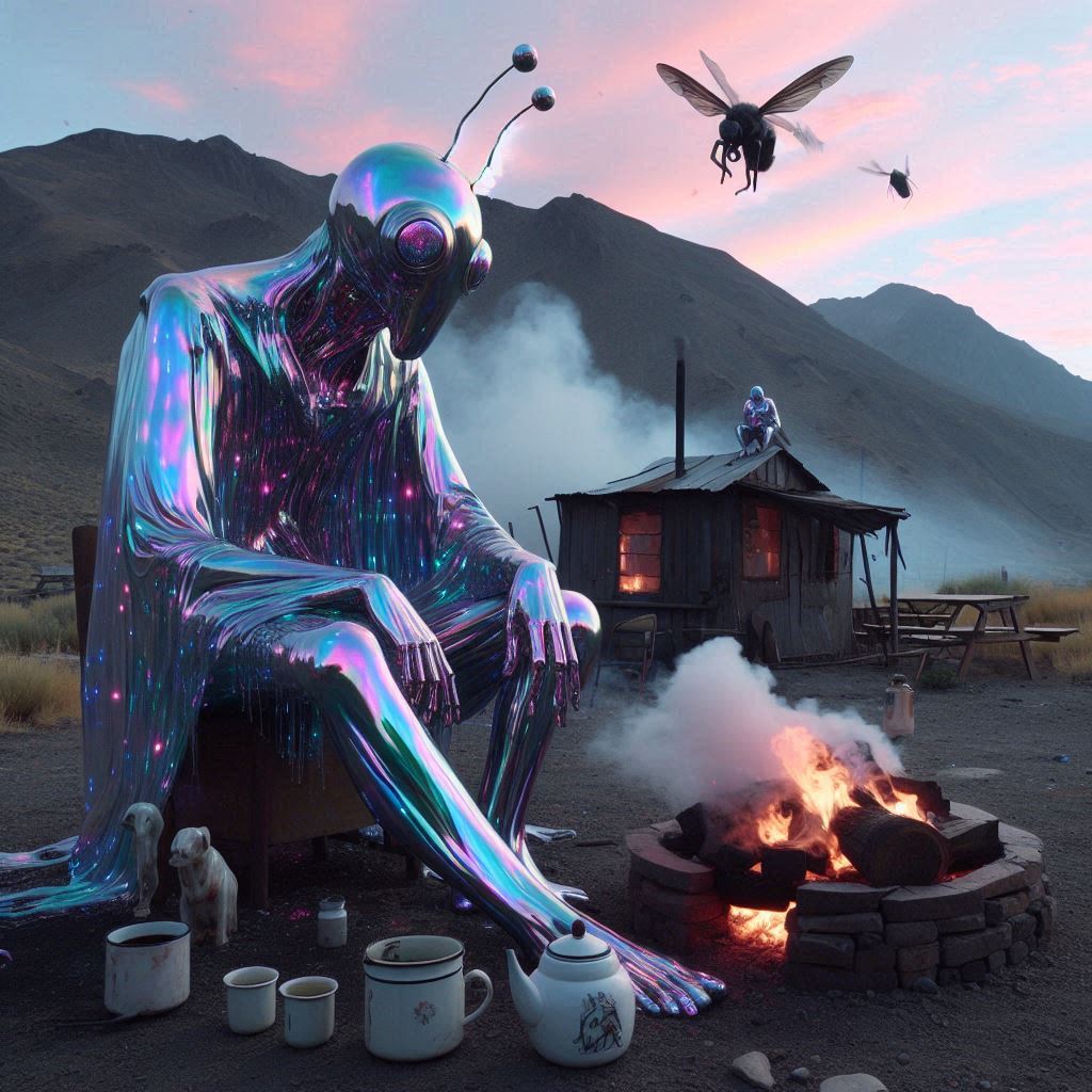 Out in nevada we visited this crusty old local at his homestead. He made the best cowboy coffee I've ever had. This was serious ufo country but he told me he'd never seen anything odd.